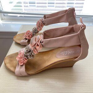 Patrizia Pepe Pink Beige Wedge Sandals Women Sz 40 9 9.5 w Zipper Feminine